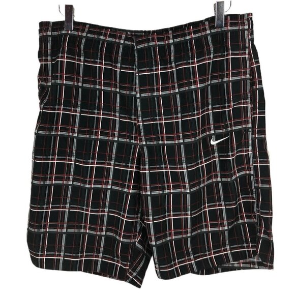 Nike Men's Swim Trunks 10" Black Red White Plaid Size S - Picture 1 of 4